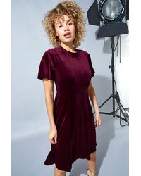 Roman - High Neck Angel Sleeve Velvet Skater Dress - Lyst