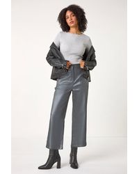 Roman - Metallic Coated Wide-Leg Cropped Pants - Lyst