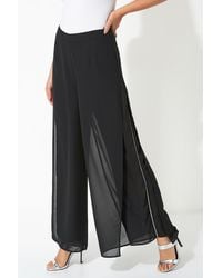Roman - Diamante Side Split Chiffon Trousers - Lyst