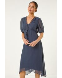 Roman Petite - Spot Print Lace Bow Midi Dress - Lyst