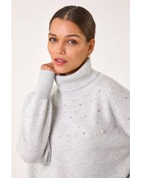 Roman - Faux Pearl Roll Neck Knit Jumper - Lyst