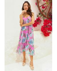 Roman - Floral Chiffon Hanky Hem Midi Dress - Lyst