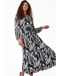 Roman - Abstract Print Belted Midi Stretch Dress - Lyst