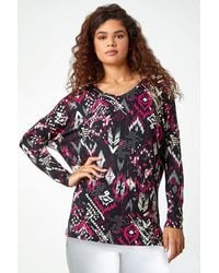Roman - Aztec Print V-Neck Stretch Tunic Top - Lyst