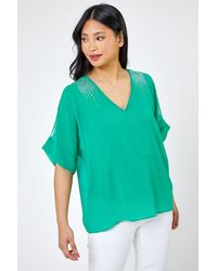 Roman Petite - Hotfix Detail Cold Shoulder Chiffon Top - Lyst