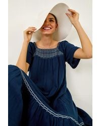 Roman - Embroidered Cotton Midi Smock Dress - Lyst