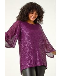Roman Curve - Sequin Flared Sleeve Top - Lyst