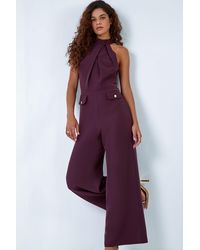 Roman - Pleated Halter Neck Wide Leg Stretch Jumpsuit - Lyst