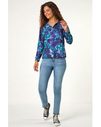 Roman - Abstract Print V-Neck Collar Top - Lyst