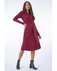 Roman - Belted Knitted Midi Dress - Lyst