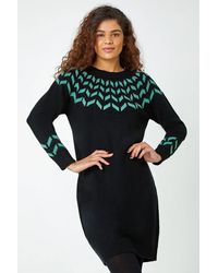 Roman - Chevron Print Jumper Dress - Lyst
