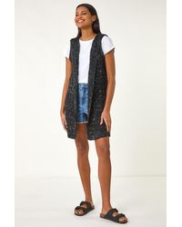 Roman - Textured Fluffy Knit Hooded Gilet - Lyst