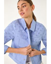 Roman - Cotton Blend Broderie Sleeve Jacket - Lyst