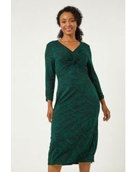 Roman Petite - Stretch Leaf Print Twist Midi Dress - Lyst