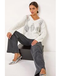 Roman - Sequin Detail V-Neck Knit Jumper - Lyst