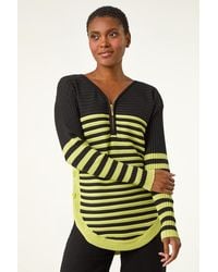 Roman - Stripe Zip Front Ribbed Knit Jumper - Lyst