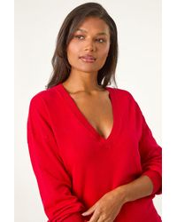 Roman - V-Neck Stretch Longline Jumper - Lyst