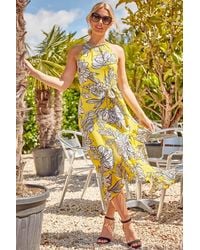 Roman - Floral Belted Asymmetric Chiffon Midi Dress - Lyst