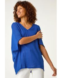 Roman - Textured V-Neck Cocoon Stretch Top - Lyst