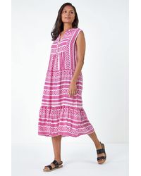 Roman - Aztec Print Tiered Midi Smock Dress - Lyst