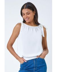 Roman - Bow Detail Shirred Hem Top - Lyst