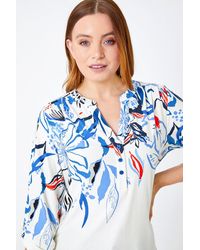 Roman - Border Print Button Detail V-Neck Shirt - Lyst