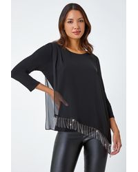 Roman - Asymmetric Hotfix Detail Overlay Tunic Top - Lyst