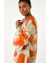 Roman - Floral Print Frill Sleeve Top - Lyst