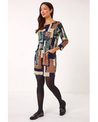 Roman - Geometric Print Pocket Shift Dress - Lyst