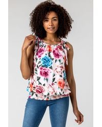 Roman - Bow Detail Floral Shirred Chiffon Top - Lyst