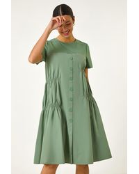 Roman - Gathered Cotton Stretch Smock Dress - Lyst