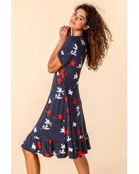Roman - Floral Spot Print Frill Stretch Dress - Lyst