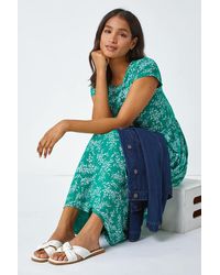 Roman - Ditsy Gathered Skirt Stretch Midi Dress - Lyst