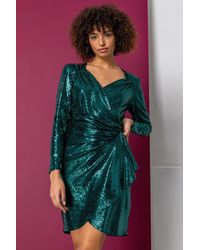 Roman - Dusk Fashion Sparkle Embellished Ruched Wrap Dress - Lyst