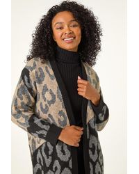 Roman Petite - Animal Print Contrast Cardigan - Lyst