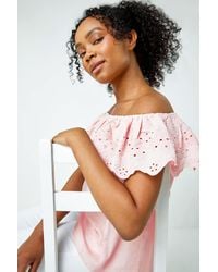 Roman Petite - Embroidered Cotton Bardot Top - Lyst