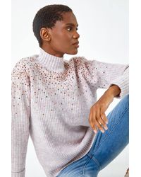 Roman - Embellished Sequin Ribbed Stretch Jumper - Lyst