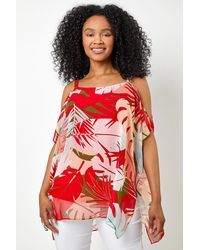 Roman Petite - Tropical Print Cold Shoulder Top - Lyst