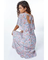 Roman - Floral Print Angel Sleeve Chiffon Maxi Dress - Lyst