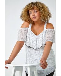 Roman Curve - Polka Dot Cold Shoulder Chiffon Top - Lyst