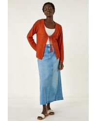 Roman - Textured Tie Front Knit Cardigan - Lyst