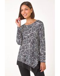 Roman - Floral Puff Print Chiffon Hem Top - Lyst