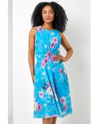 Roman Petite - Floral Buckle Detail Chiffon Dress - Lyst