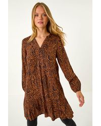 Roman - Animal Print Pintuck Smock Dress - Lyst