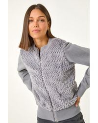 Roman - Faux Fur Funnel Neck Zip Jacket - Lyst