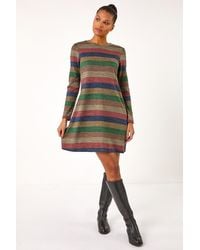 Roman - Stripe Print Side Button Shift Dress - Lyst