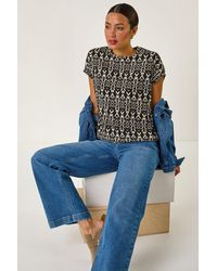 Roman - Geometric Ikat Print Bubble Hem Top - Lyst