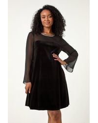 Roman Petite - Neck Trim Velvet Stretch Dress - Lyst