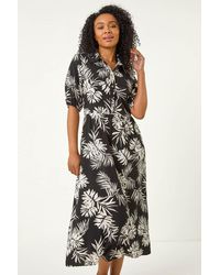 Roman Petite - Tropical Print Button Midi Dress - Lyst