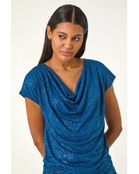 Roman - Sparkle Cowl Neck Tie Side Top - Lyst